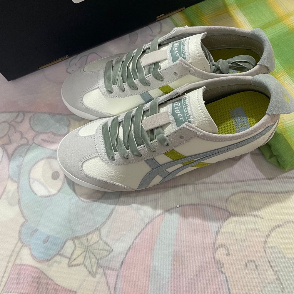 Onitsuka Tiger by Asics White with Light Gray and Lime Accent Sneakers - Picture 4 of 10